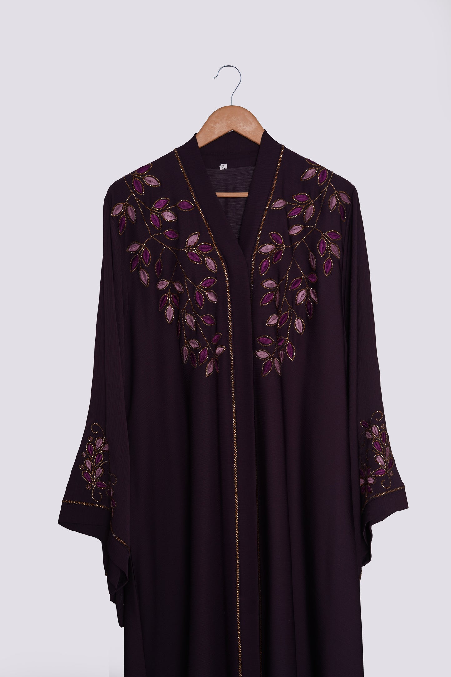 Plum Embroidered Nida Abaya