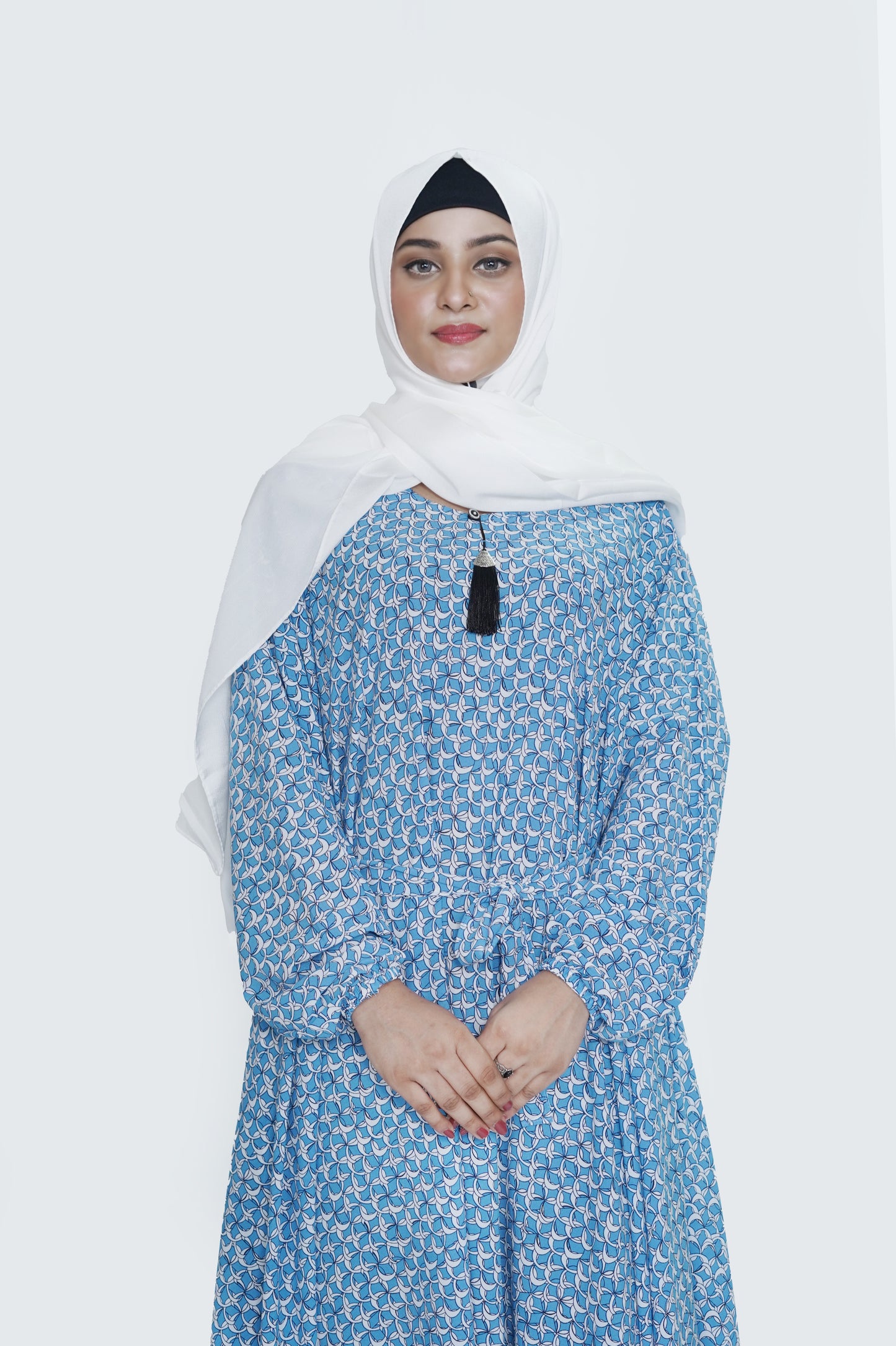 Sky Blue Printed Nida Georgette Maxi Abaya