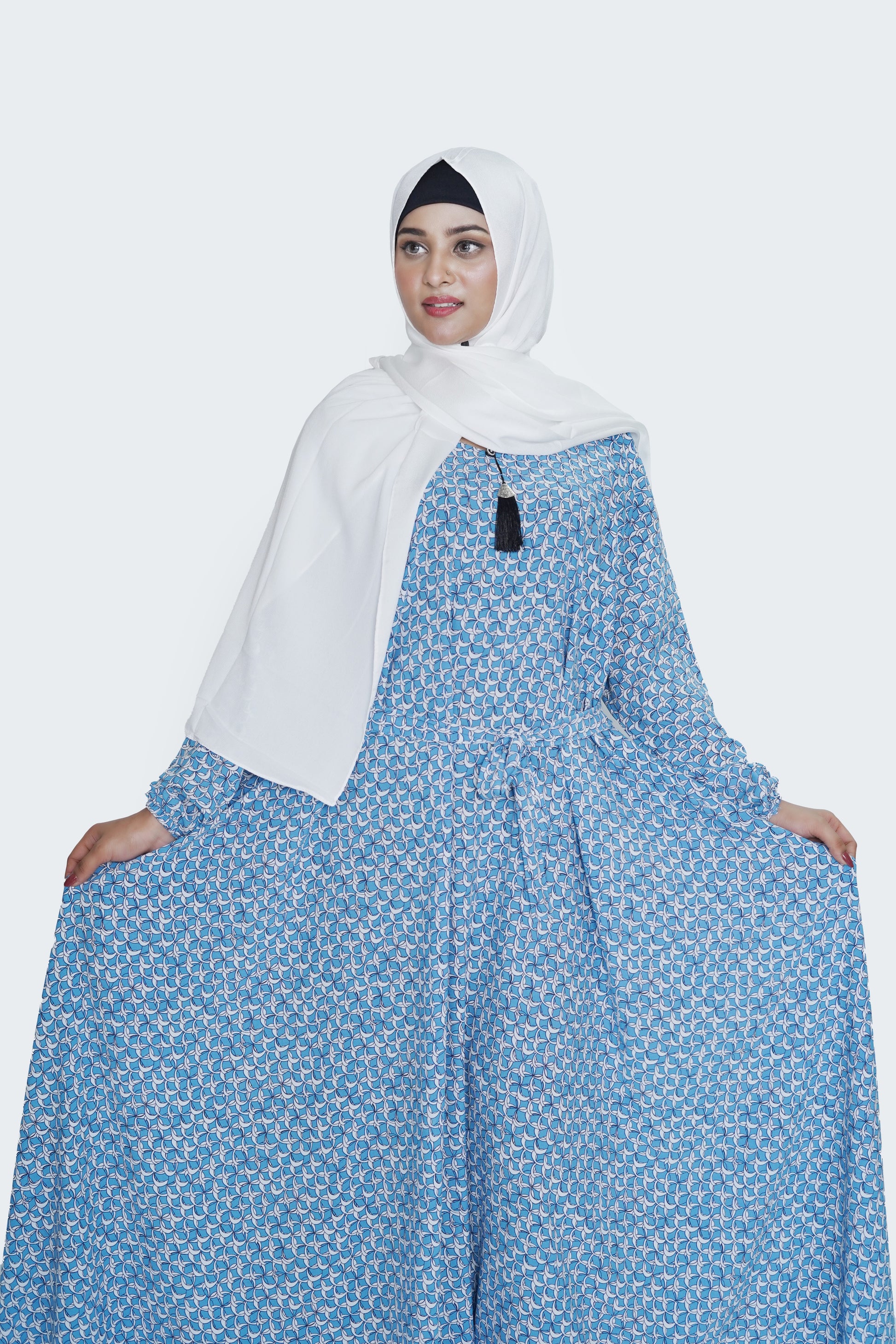 Sky Blue Printed Nida Georgette Maxi Abaya