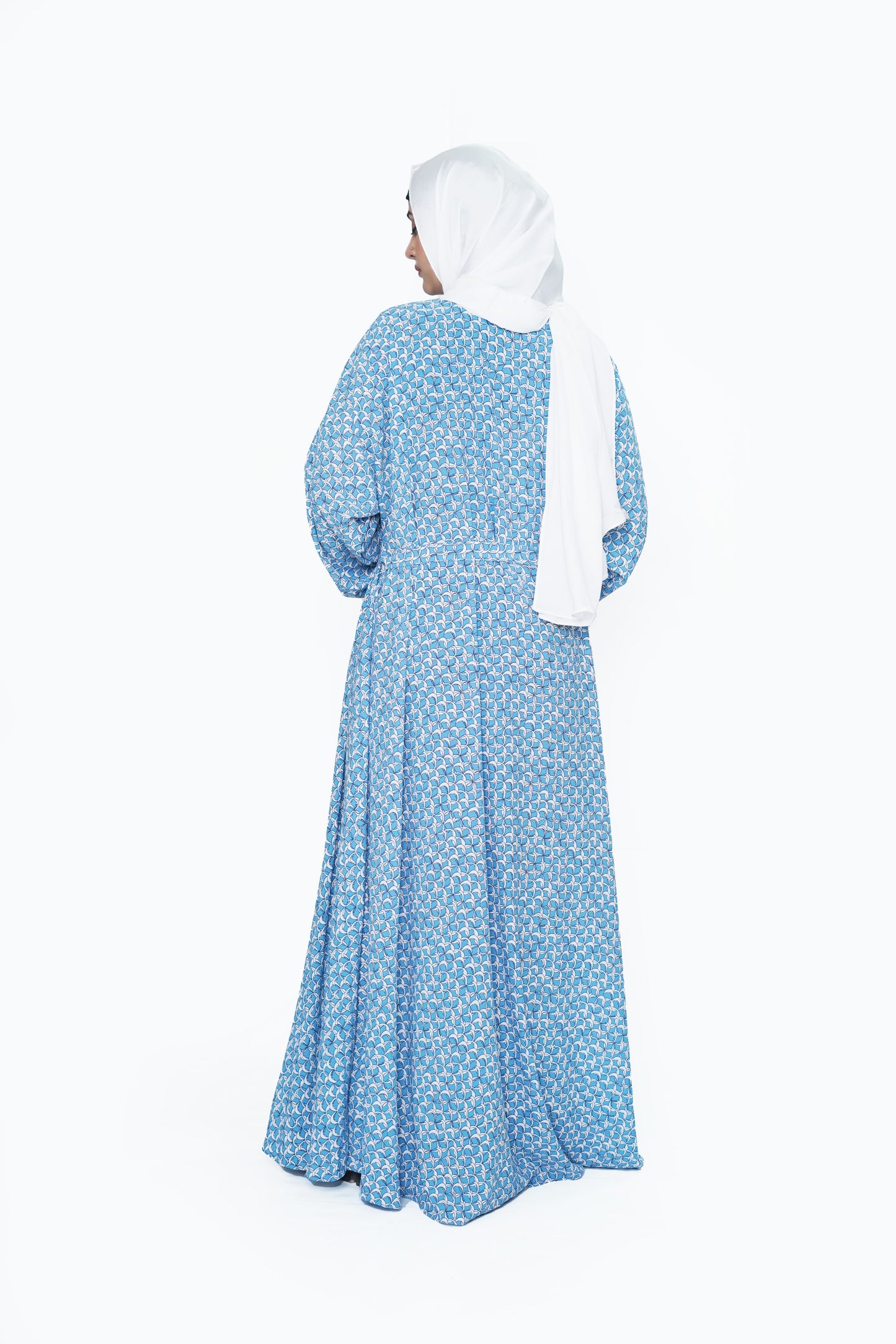 Sky Blue Printed Nida Georgette Maxi Abaya
