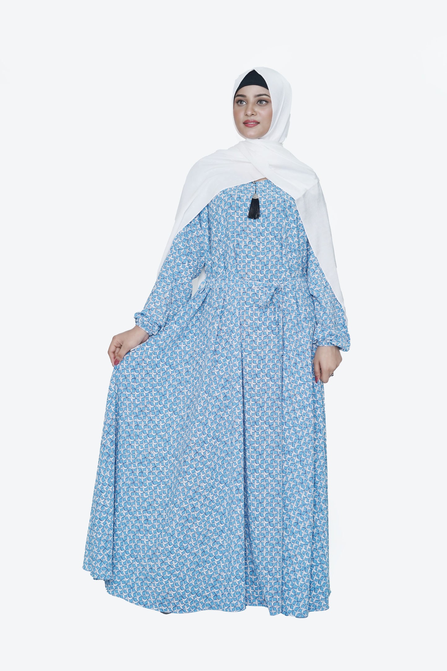 Sky Blue Printed Nida  Maxi Abaya