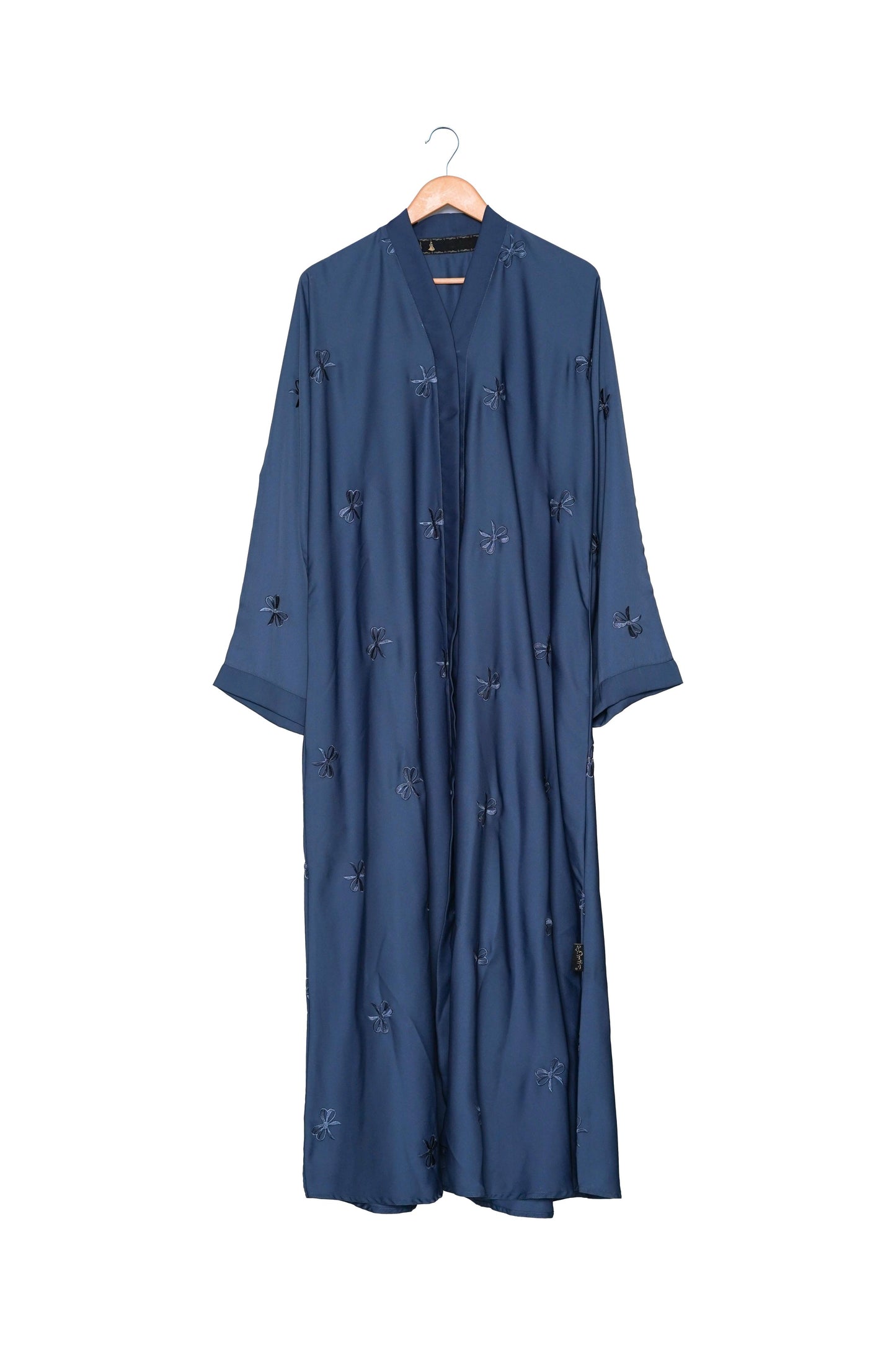 Slate Blue Abaya with Floral Embroidery