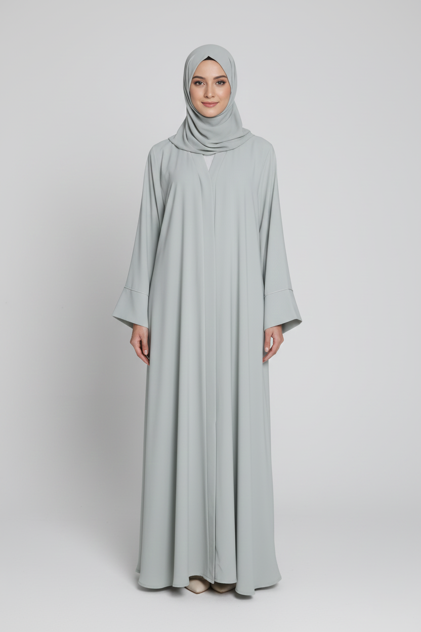 Soft Dove Grey Open Abaya
