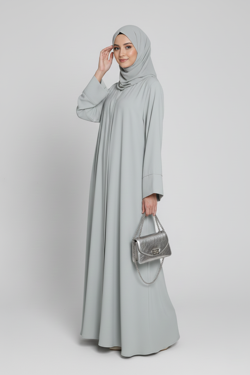 Soft Dove Grey Open Abaya