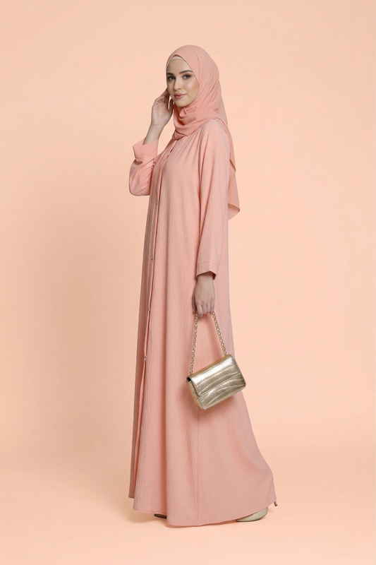 Soft Peach Open Abaya with matching Hijab | Essential Drape Kimono Cardigan | Modest Solid Colour Cover-Up