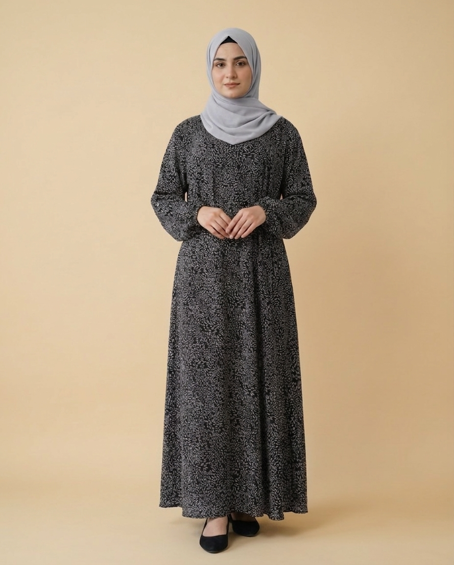 mulaabis-black-dotted-printed-abaya-pockets