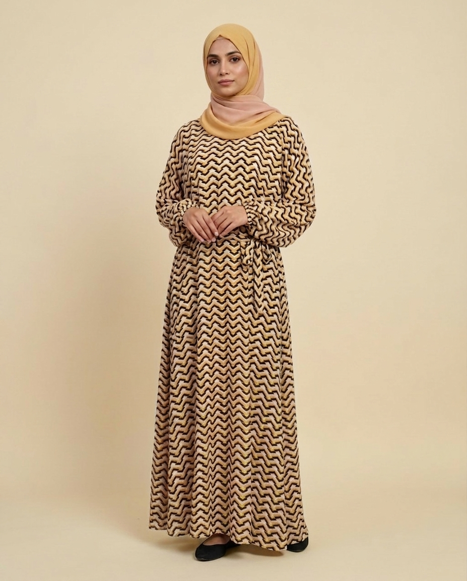 brown-yellow-zigzag-printed-abaya-pockets
