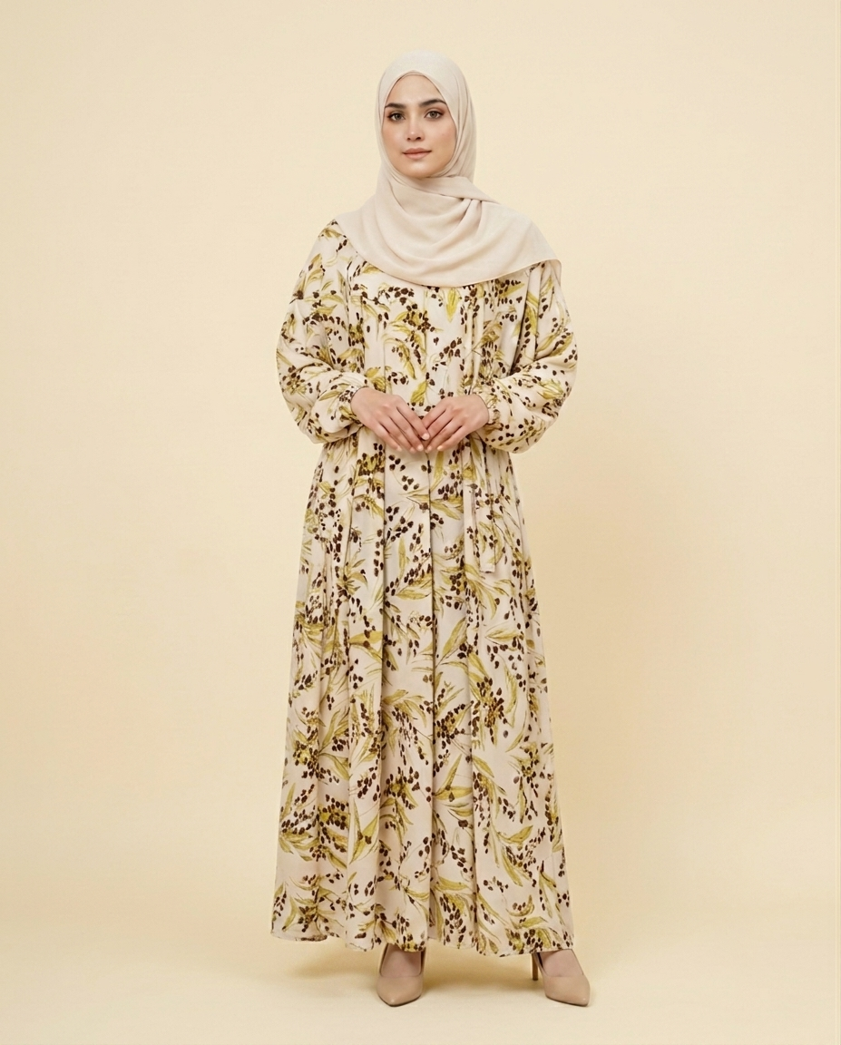 yellow-floral-printed-abaya-pockets