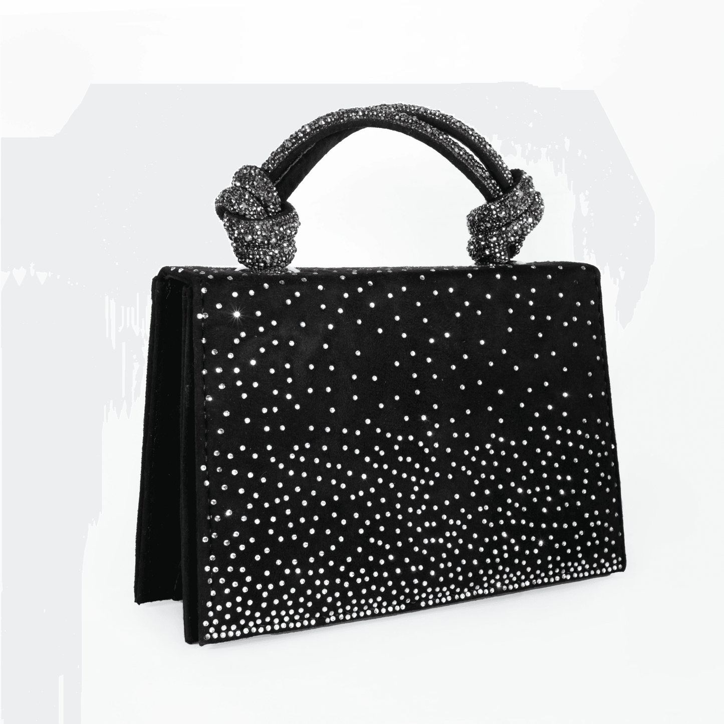 Black handbag with silver studs on a white background