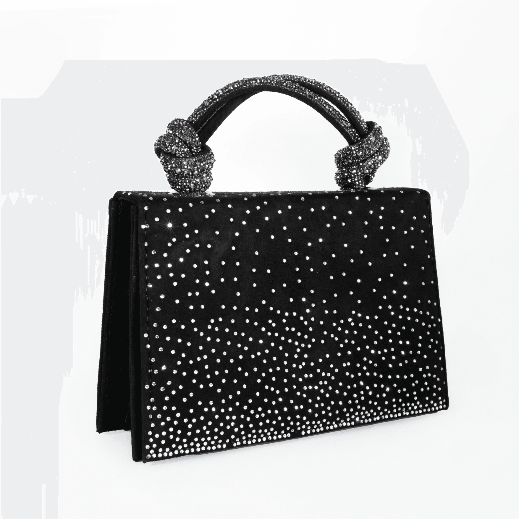 Black handbag with silver studs on a white background