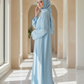 Pastel Blue Umrah Open Abaya with matching hijab