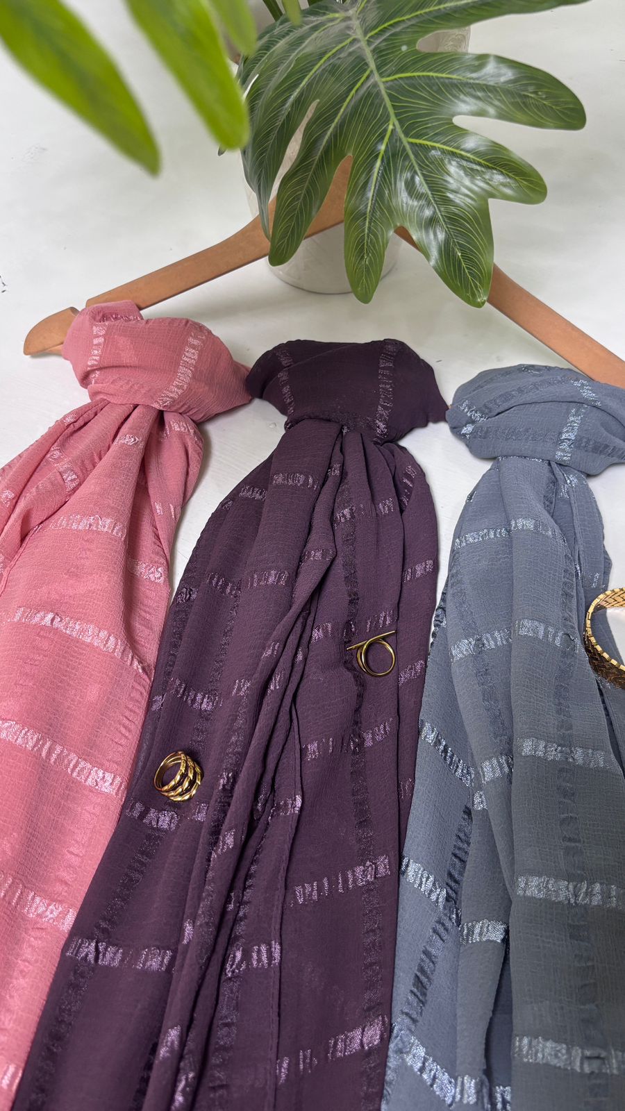 Premium Shimmer Stripe Chiffon Hijabs with Free Hijab cap