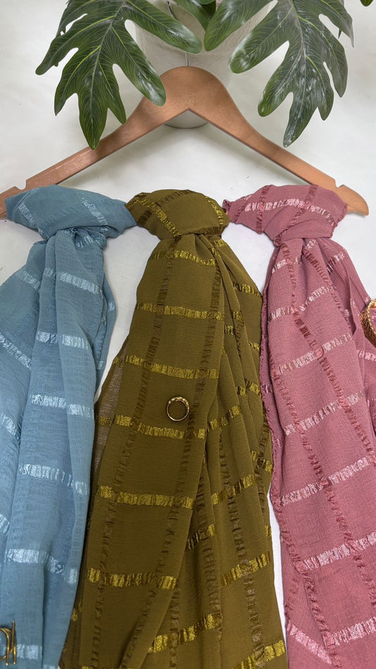 Premium Textured Self-Stripe Chiffon Hijab Scarf for Women – Elegant Modest Wear with Free Hijab Cap