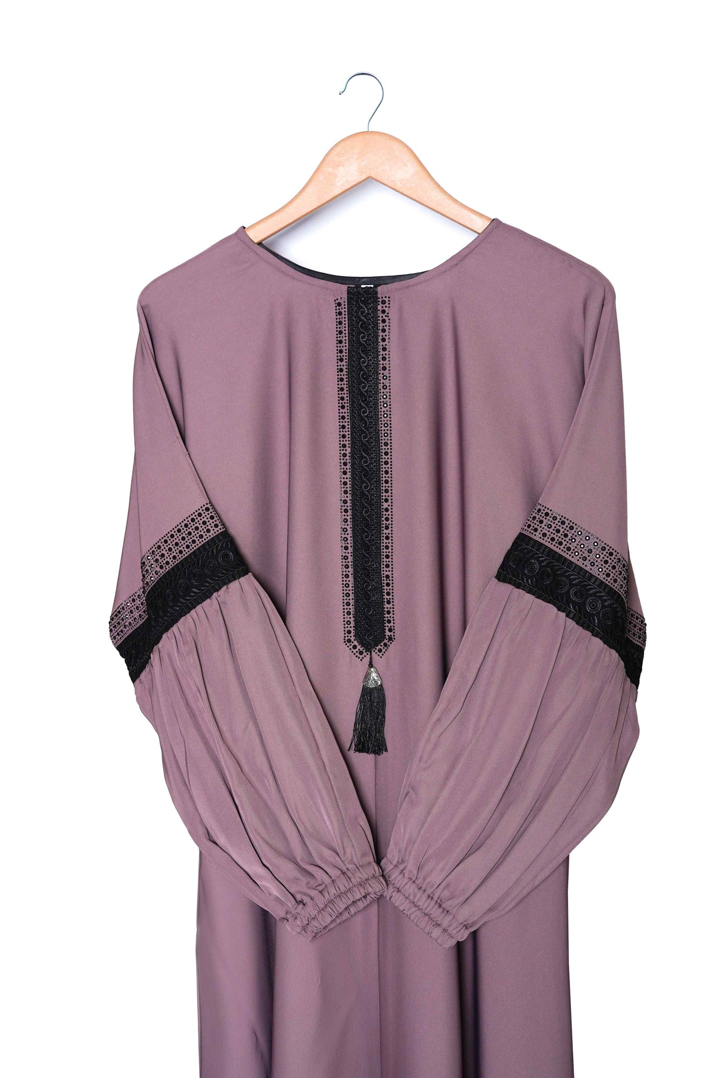Luxury Mauve Abaya with Black Beaded