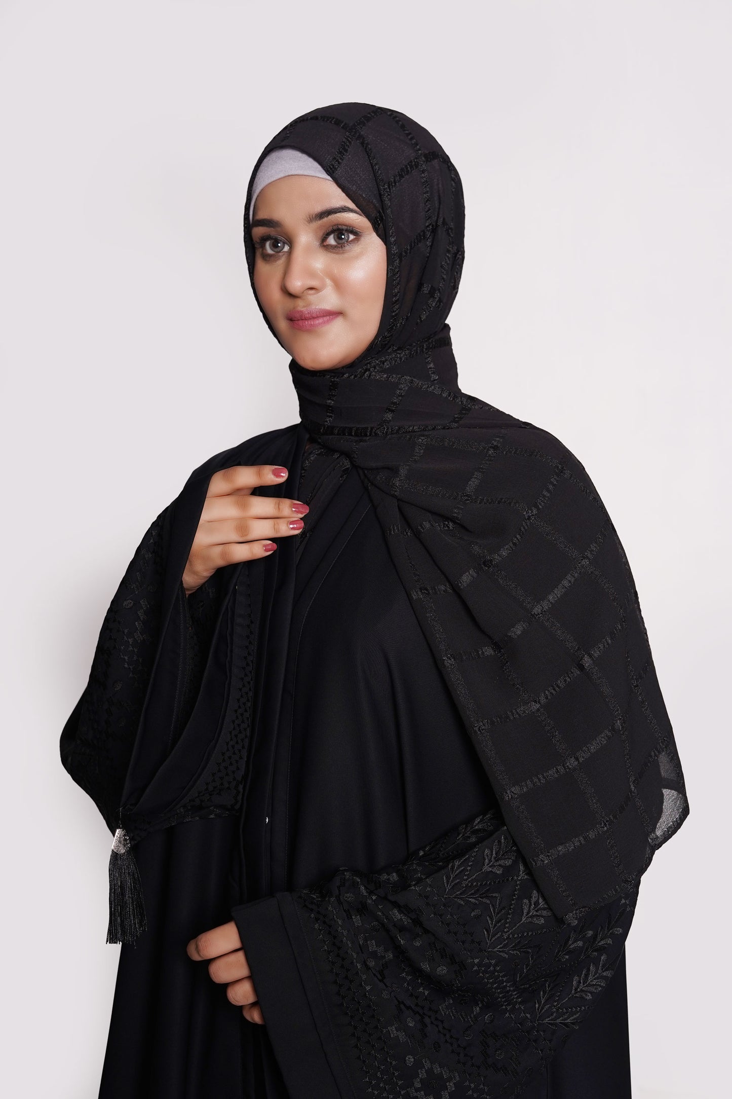 Jet Black Embroidered Nida Abaya