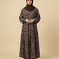 Brown Butterfly Printed Open Abaya with Pockets