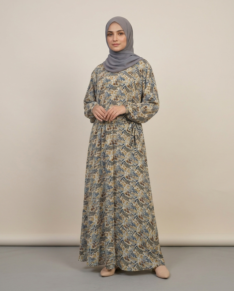 mulaabis-cream-floral-printed-abaya-pockets|online abaya pakistan