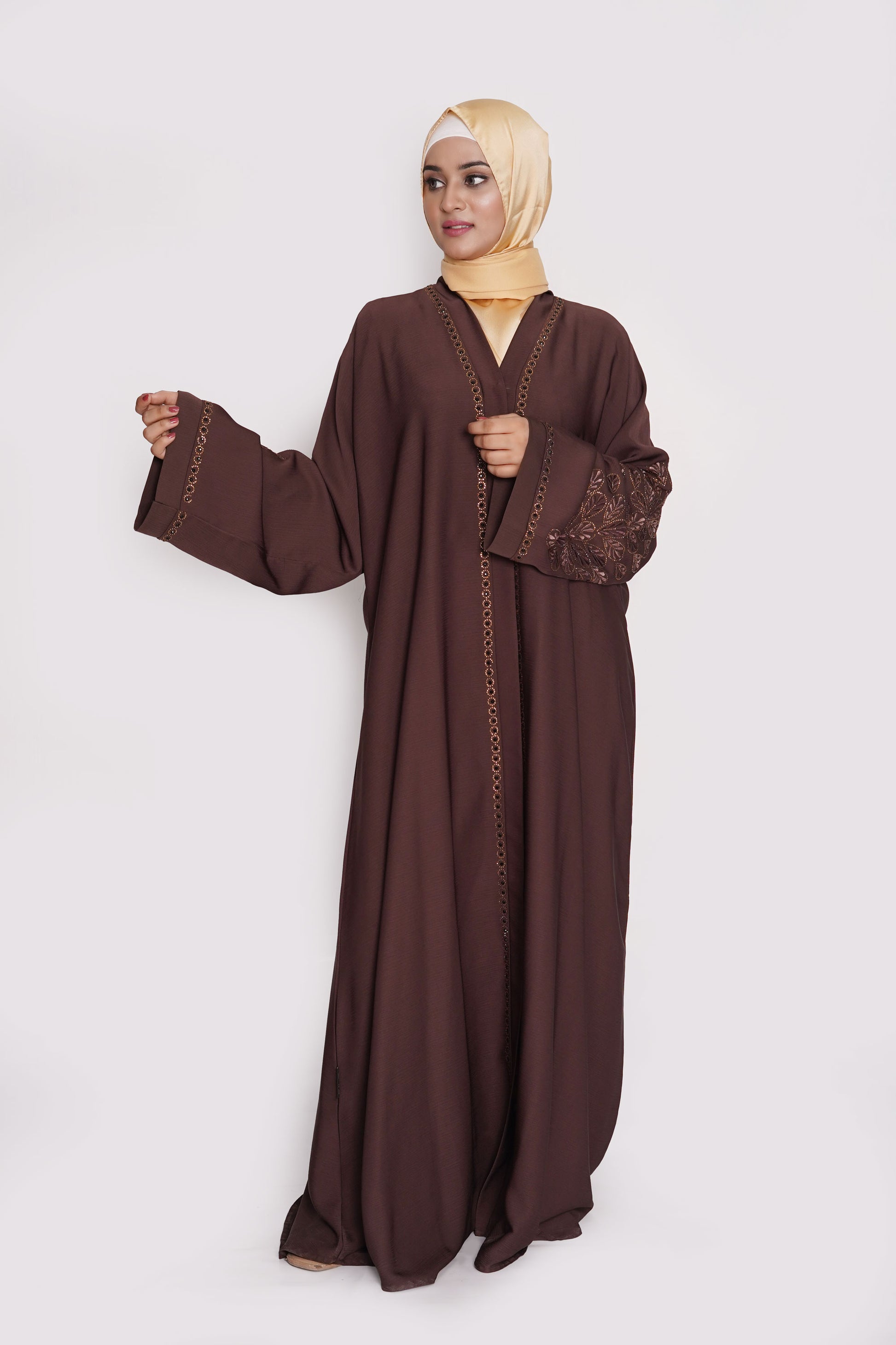 Chocolate Embroidered Zoom Abaya
