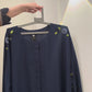 Elegant Navy Blue Abaya with Floral Embroidery and Contrast Cuffs