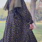 Navy & Yellow Mini Heart Print Maxi Dress | Charming Long Sleeve Modest Abaya