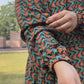 Geometric Print Kimono Dress | Vibrant Orange & Teal Zig Zag Maxi Abaya