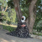 Monochrome Abstract Floral Maxi Abaya | Black & White Sketch Print Modest Dress